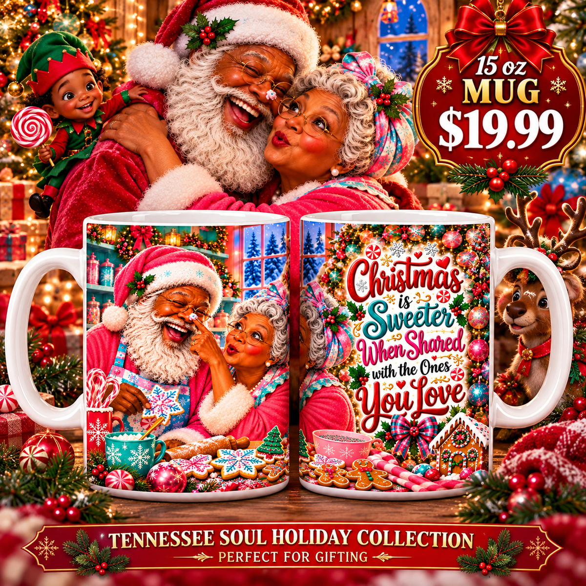 "2026" Christmas Is Sweeter When Shared Santa & Mrs Claus 15 oz Mug