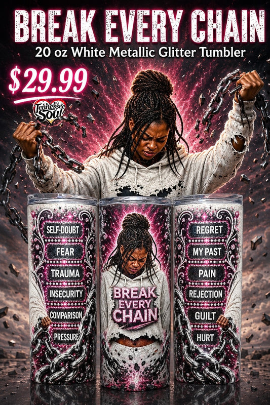 "2026" Break Every Chain – 20 oz White Metallic Glitter Tumbler